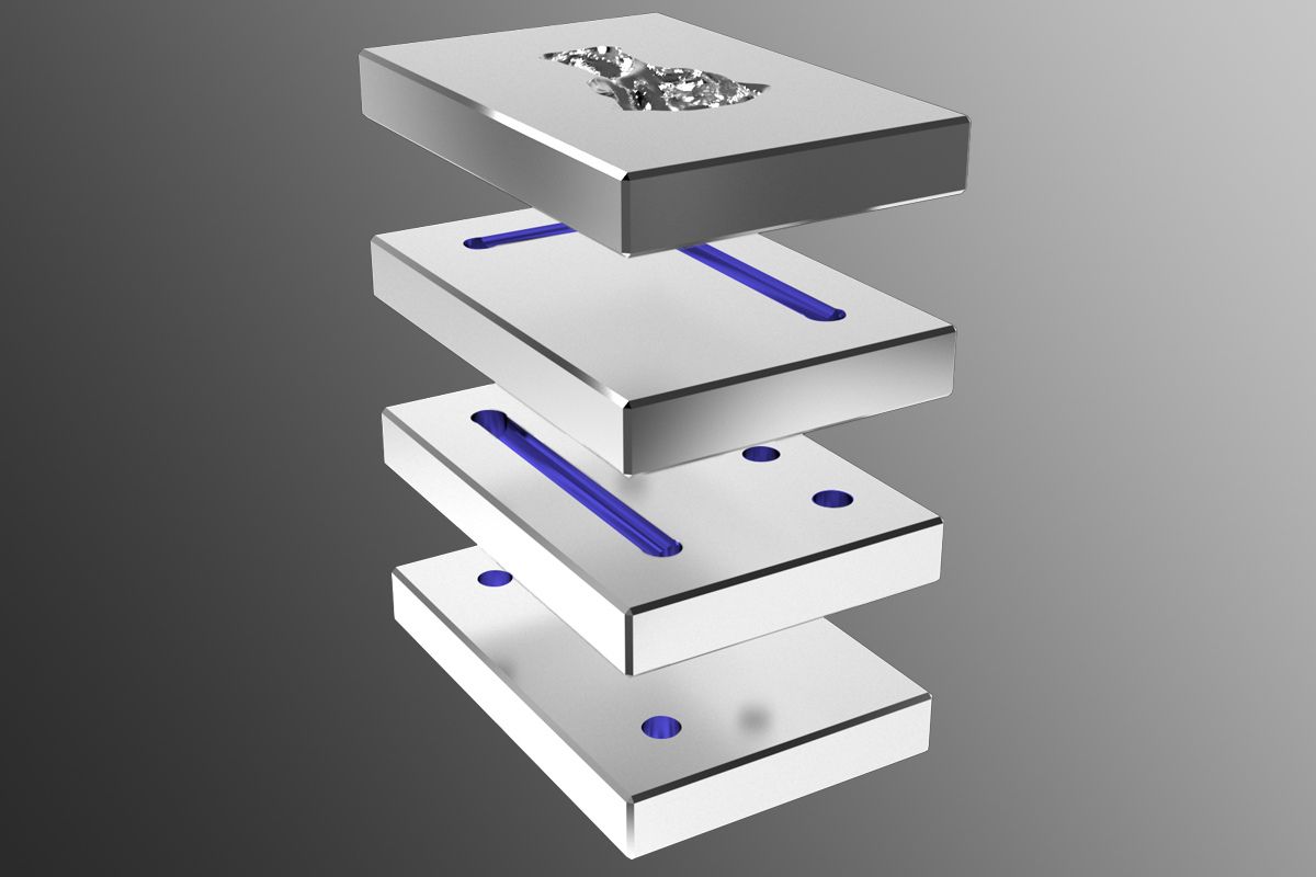 Fotorealistische Darstellung eines Produktionsszenarios mit Energie und Emissionsmonitoring